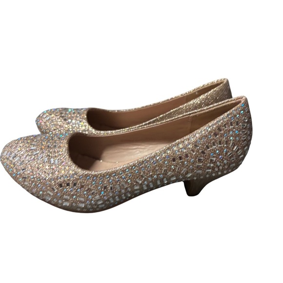 Link Gold embellished kitten heel shoes youth size 4 gems and sparkle - Picture 6 of 8